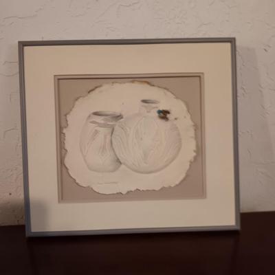 Framed and signed Native baskets Handmade paper casting cotton lint / Southwestern art