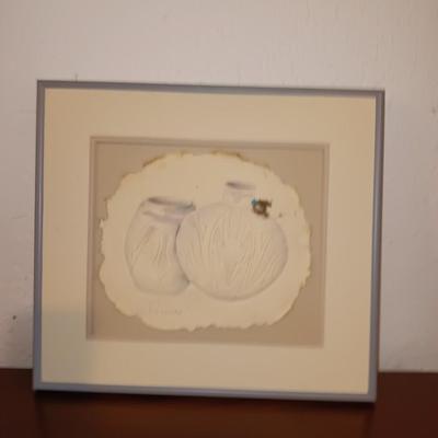 Framed and signed Native baskets Handmade paper casting cotton lint / Southwestern art
