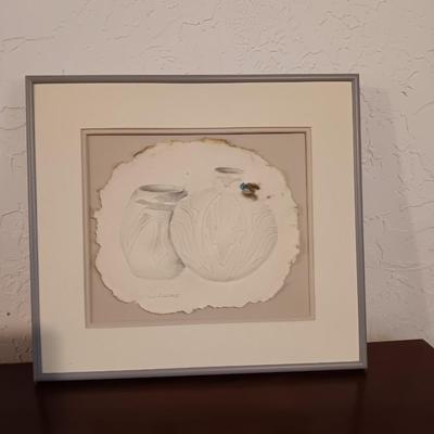 Framed and signed Native baskets Handmade paper casting cotton lint / Southwestern art