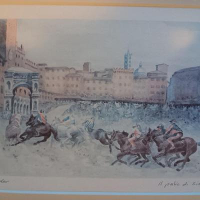 Signed Sowdar framed picture of Italian Horse race Il Palio di Siena