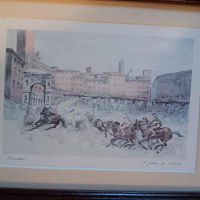 Signed Sowdar framed picture of Italian Horse race Il Palio di Siena