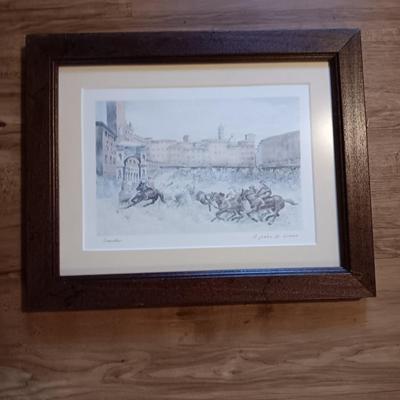 Signed Sowdar framed picture of Italian Horse race Il Palio di Siena