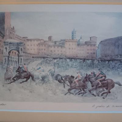 Signed Sowdar framed picture of Italian Horse race Il Palio di Siena