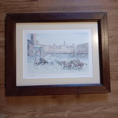 Signed Sowdar framed picture of Italian Horse race Il Palio di Siena