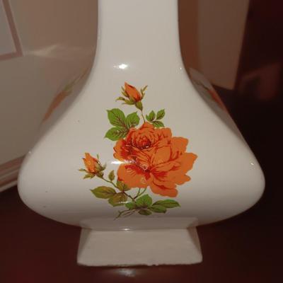 Framed and signed artwork vase with flowers and a vintage vase with yellow rose