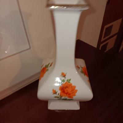 Framed and signed artwork vase with flowers and a vintage vase with yellow rose