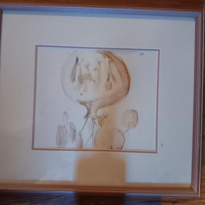 Framed and signed artwork vase with flowers and a vintage vase with yellow rose