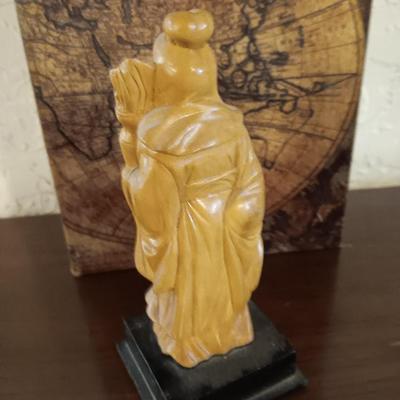 Chinese Cultural Revolution Hand carved Immortal Figurine Statue with world Map faux book box