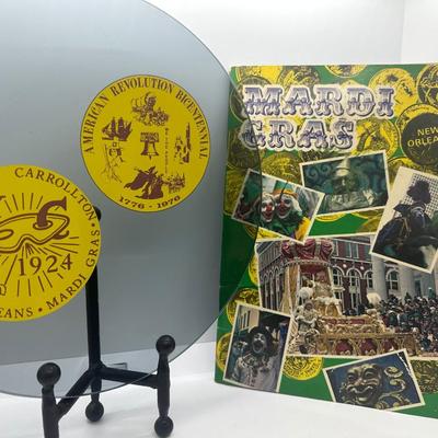 Vintage 1976 Krewe of Carrollton New Mardi Gras Glass Plate & 1979 Mardi Gras Book