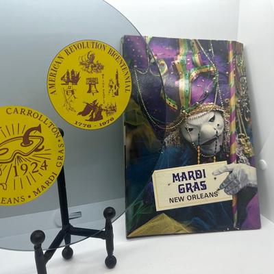 Vintage 1976 Krewe of Carrollton New Mardi Gras Glass Plate & 1979 Mardi Gras Book