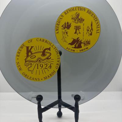 Vintage 1976 Krewe of Carrollton New Mardi Gras Glass Plate & 1979 Mardi Gras Book