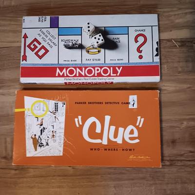 Parker Brothers board games Vintage ORANGE 1956 BOX CLUE COMPLETE with Monopoly game