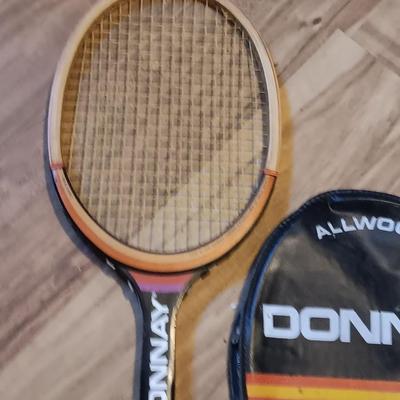 Vintage Allwood Donnay tennis Raquet with case and ball keeper and balls