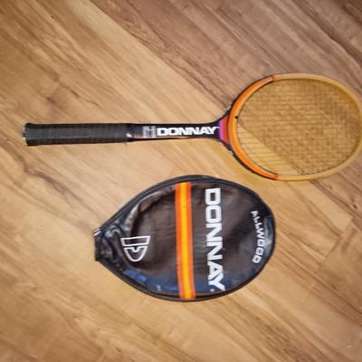 Vintage Allwood Donnay tennis Raquet with case and ball keeper and balls