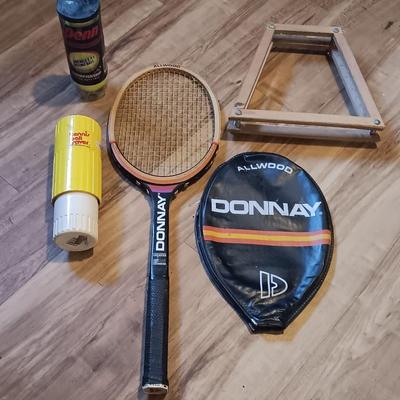 Vintage Allwood Donnay tennis Raquet with case and ball keeper and balls