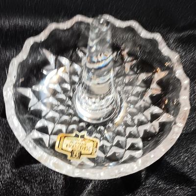 Beautiful Opalescent Moonstone dish with FENTON marked and Kristal Zajedar marked ring holders