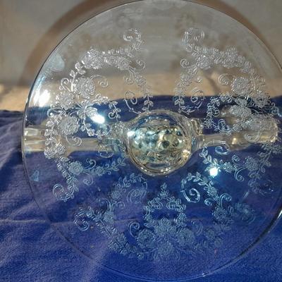 Two beautiful rare Tiffin Glass JUNE NIGHT etch #5902 un-beaded double candlestick 1941-1966