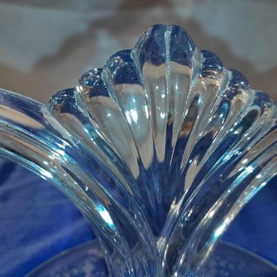 Two beautiful rare Tiffin Glass JUNE NIGHT etch #5902 un-beaded double candlestick 1941-1966