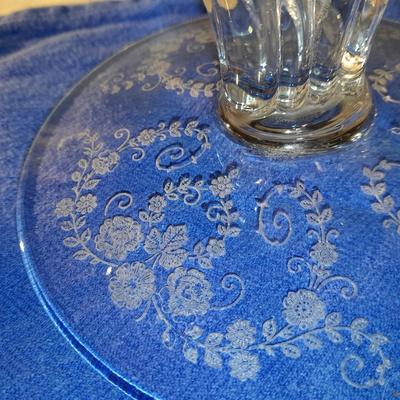 Two beautiful rare Tiffin Glass JUNE NIGHT etch #5902 un-beaded double candlestick 1941-1966