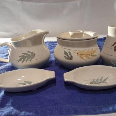 Vintage Franciscan Earthenware Autumn Leaves Serving pieces salt & pepper cream& sugar and spoon rests