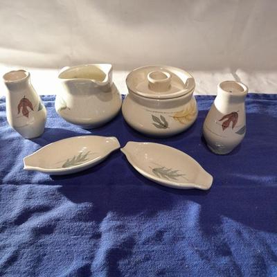 Vintage Franciscan Earthenware Autumn Leaves Serving pieces salt & pepper cream& sugar and spoon rests