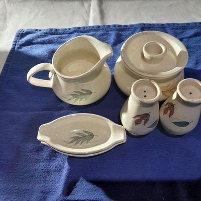 Vintage Franciscan Earthenware Autumn Leaves Serving pieces salt & pepper cream& sugar and spoon rests