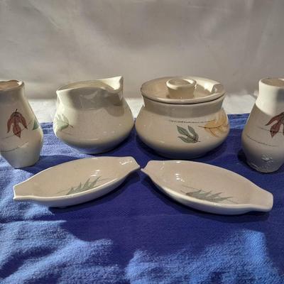Vintage Franciscan Earthenware Autumn Leaves Serving pieces salt & pepper cream& sugar and spoon rests