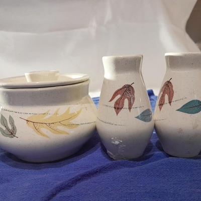 Vintage Franciscan Earthenware Autumn Leaves Serving pieces salt & pepper cream& sugar and spoon rests