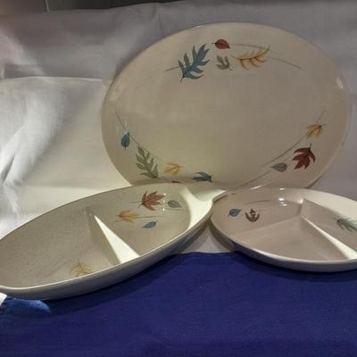 Vintage Franciscan Earthenware Autumn Leaves Divided dishes and large platter