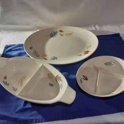 Vintage Franciscan Earthenware Autumn Leaves Divided dishes and large platter