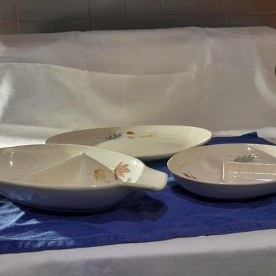 Vintage Franciscan Earthenware Autumn Leaves Divided dishes and large platter