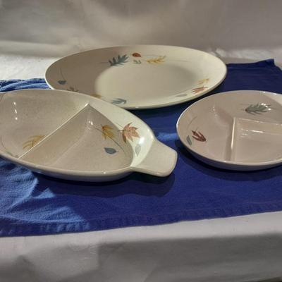Vintage Franciscan Earthenware Autumn Leaves Divided dishes and large platter