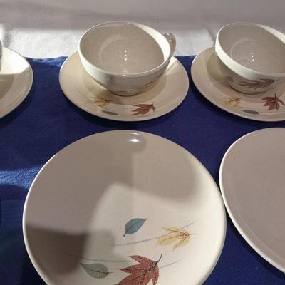 Vintage Franciscan Earthenware Autumn Leaves cups, saucers, and small bowls set of 3