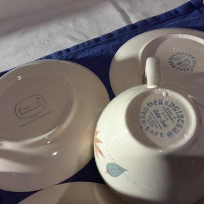 Vintage Franciscan Earthenware Autumn Leaves cups, saucers, and small bowls set of 3