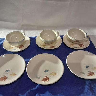 Vintage Franciscan Earthenware Autumn Leaves cups, saucers, and small bowls set of 3