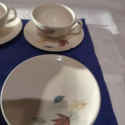 Vintage Franciscan Earthenware Autumn Leaves cups, saucers, and small bowls set of 3