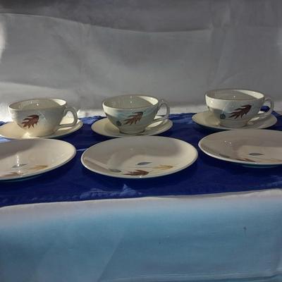 Vintage Franciscan Earthenware Autumn Leaves cups, saucers, and small bowls set of 3 each (3 of )