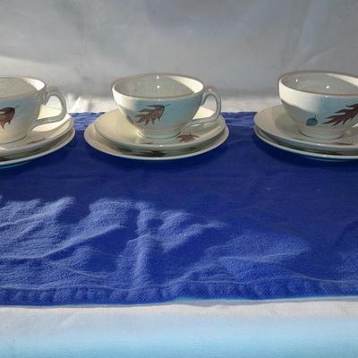 Vintage Franciscan Earthenware Autumn Leaves cups, saucers, and small bowls set of 3 each (3 of )