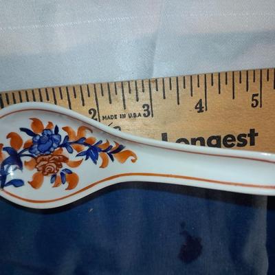 Wooden carved Rooster home decor vintage linen napkins and a Moutarde fine dish with spoon