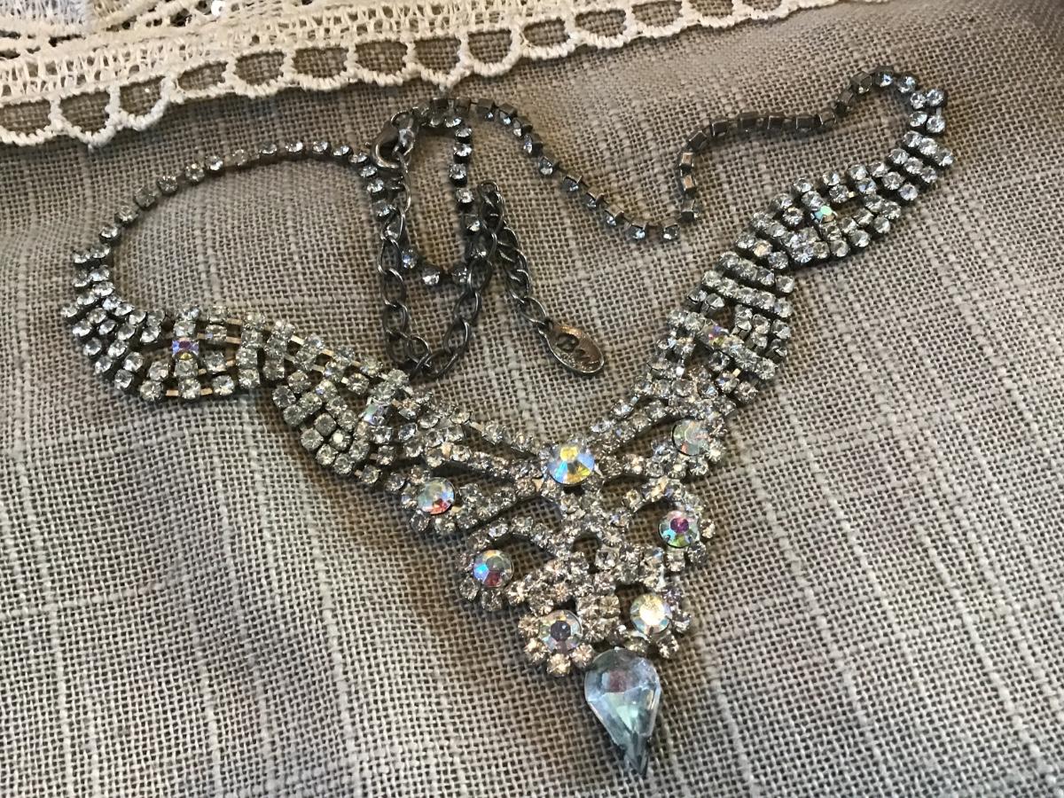 Vintage Rhinestone Necklace Black Clear Choker | eBay