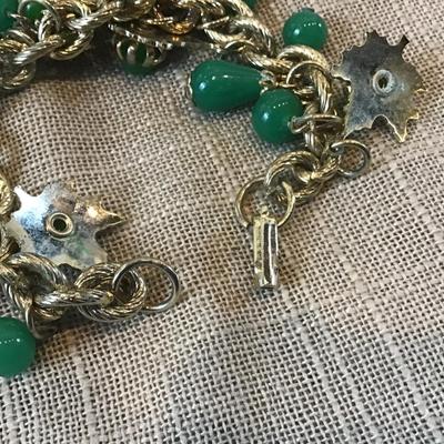 Vintage Bracelet Stone/Glass Green Charm Dangle Womens