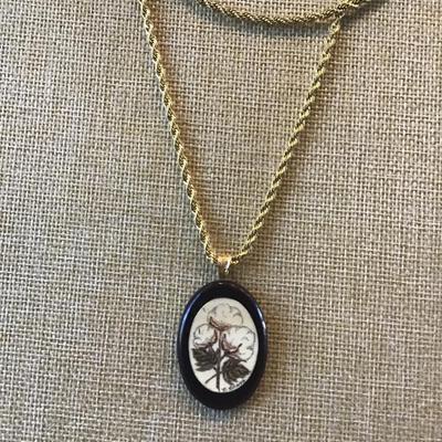 Vintage Signed Carved Pendant with Gold Tone Chain