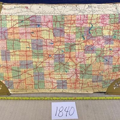 Vintage Kansas Map W/1960 Census