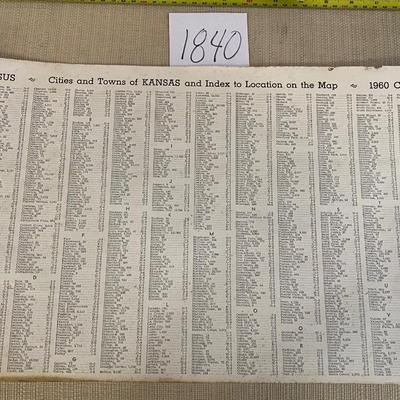 Vintage Kansas Map W/1960 Census