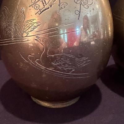 Pair of Engraved Brass Colored Vases (LR-KL)