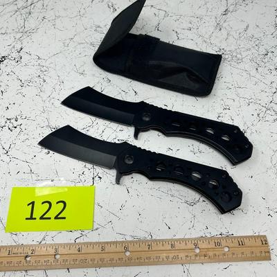 Two Large Folding Knives W/Case