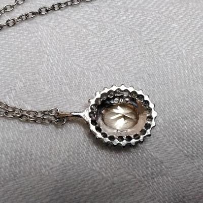 CW Citrine Surrounded by White Sapphires 18" 925 Necklace