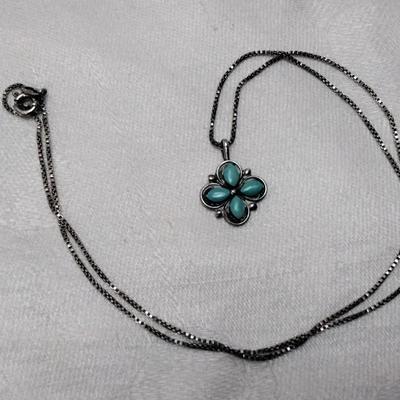 Vintage Handmade Handstamped Navajo Turquoise 2o" 925 Necklace