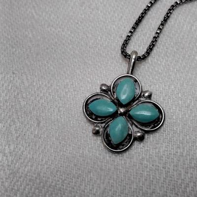 Vintage Handmade Handstamped Navajo Turquoise 2o" 925 Necklace