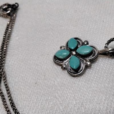 Vintage Handmade Handstamped Navajo Turquoise 2o" 925 Necklace